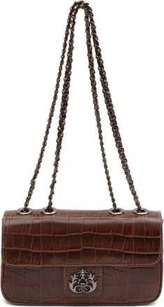 Isla Borsa a tracolla Anne con effetto coccodrillo e catena - Marrone