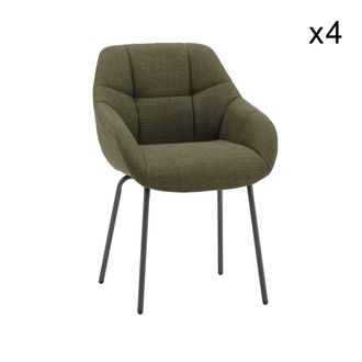 Konte Design Lote de 4 sillones de tela verde oscuro y patas de metal negro