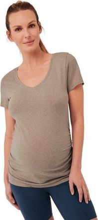 Pact Organic Maternity Ruched V-Neck Tee in Stucco Heather at Nordstrom, Size Large