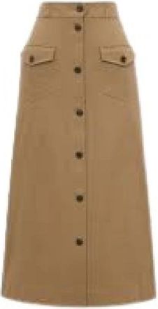 Saint Laurent Midi Rok in Katoenen Serge - Dames - Midirokken - Bruin - S - Katoen - Rokken