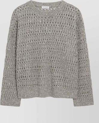 Brunello Cucinelli long sleeve crew neck open knit top