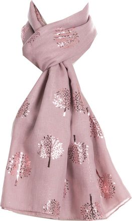 World of Shawls Silver Foil Mulberry Tree Print Fashion Scarf (Dusky Pink With Pink Foil Mulberry Tree)