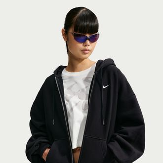 Nike Womens Studio Fleece Heavyweight Oversized Pleated Full-Zip Hoodie in Black | IQ6798-001