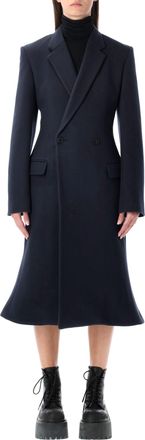Balenciaga Womens Navy Brushed Wool Midi Godet Coat - Dark Blue - Size EU 38 (Womens)