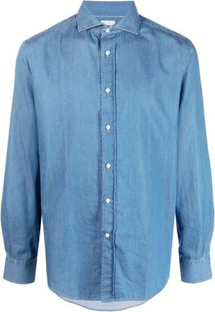 Brunello Cucinelli Denim Overhemd met Puntkraag en Knoopsluiting - Heren - Spijkeroverhemden - Blauw - XL - Denim - Overhemden