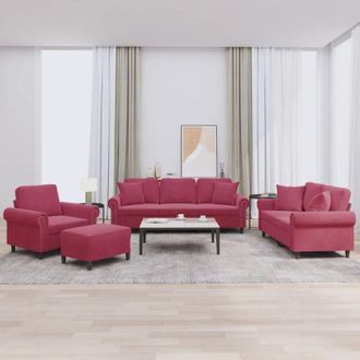 vidaXL Juego De Sof&aacute;s Con Cojines 4 Piezas Terciopelo Rojo Tinto Vidaxl