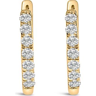House of Brilliance 10K Gold 1/4 Cttw Diamond Double Sided Huggie Hoop Earrings in Yellow at Nordstrom