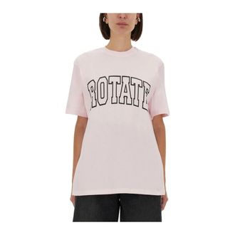 Rotate Rotate Birger Christensen - T-shirt met korte mouwen en grafische print - Dames - Tops - Roze - Maat: M Katoen
