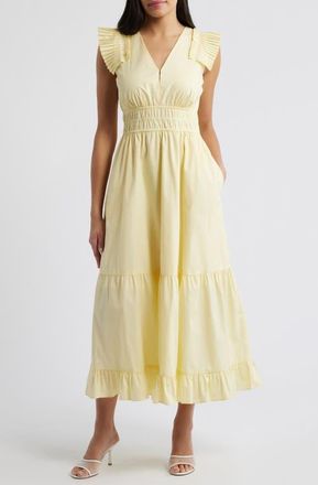 Vince Camuto Pleat Sleeve Cotton Dress in Buttercup at Nordstrom, Size 12