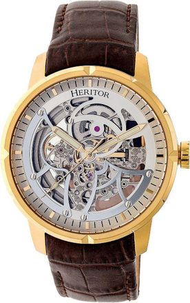 Heritor Ryder Skeleton Leather-Band Watch