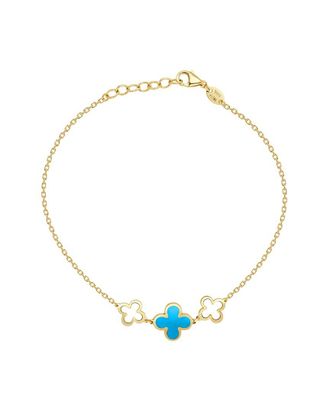 Italian Gold, Inc 14K Turquoise Station Chain Clover Bracelet