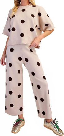 Glam Polka Dot Knit Pants In Beige