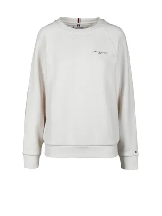 Tommy Hilfiger Relaxed Fit Cream Sweatshirt With Subtle Logo And Striped Tab