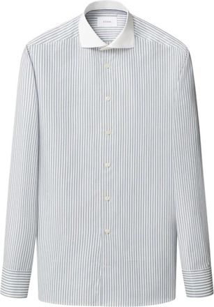 Eton Wit T-kraag Gestreept Slim Fit Signature Twill Overhemd - Heren - Zakelijke Overhemden - Veelkleurig - M - Katoen - Overhemden