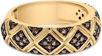 House of Brilliance 10K Yellow Gold Plated Silver 3/8 Cttw Champagne Diamond Geometric Style Band Ring in Yellow Gold Over Silver at Nordstrom, Size 7