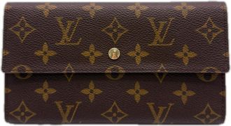 Louis Vuitton Beige Brown Coated Canvas Leather Long Wallet (Bi-Fold) (Pre-Owned)