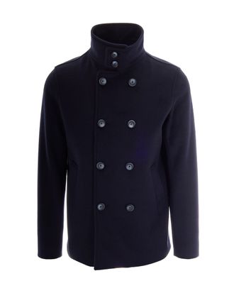 Herno Navy Blue High Neck Double-Breasted Coat