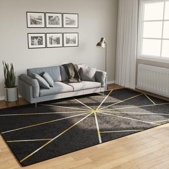 vidaXL Alfombra Lavable Antideslizante Negro Y Dorado 190x300 Cm Vidaxl