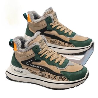 Generic Warm velvet mens winter high-top thickened snow boots, Khaki Green, 8.5-11.5