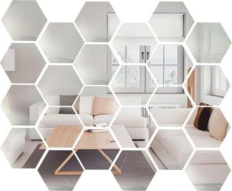 OEM 24 Pegatinas De Espejo Hexagonales Para Pared, 126 X 109 X 63 Mm, Pegatinas De Espejo Acr&iacute;licas Para Bricolaje, Decoraci&oacute;n De Hogar, Dormitorio, Sala 