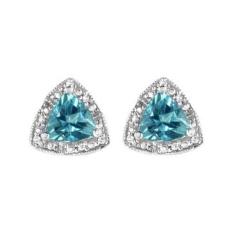 House of Brilliance Silver 6x6 mm Trillion Blue Topaz Gemstone and Diamond Accent Stud Earring in White at Nordstrom