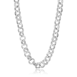 Pompeii3 Mens Steel Single Tone 10mm Double Circle Link Flexible 22 Necklace