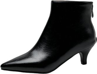 Generic Womens Elegant Kitten Heel Ankle Boots with Pointed Toe & Back Zipper,Parties & Casual Daily Style,Black,5.5 UK