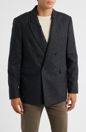 Frame Denim Pinstripe Double Breasted Wool Blend Blazer in Dark Grey at Nordstrom, Size 42