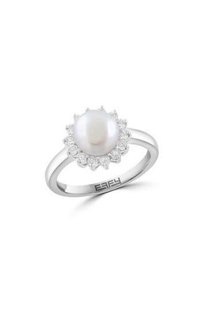 Effy Sterling Silver Pearl Diamond Halo Ring in White at Nordstrom Rack, Size 7