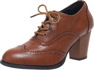 Generic Fashion Slip On High Heels for Women Round Toe Chunky Heel Elegant Casual Shoes Comfortable Non-Slip Durable Daily Shoes, brown, 8.5 UK