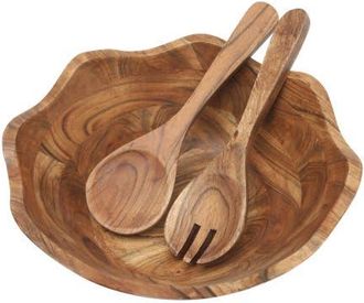 Gibson Home Sandhurst 3-Piece Scalloped Acacia Wood Salad Bowl Set in Natural at Nordstrom