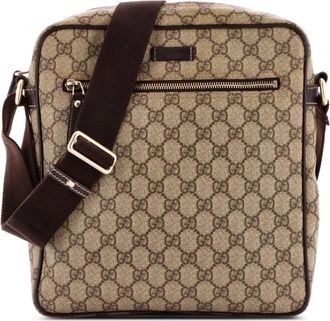 Gucci Front Zip Messenger GG Coated Canvas Medium crossbody bag - Bruin