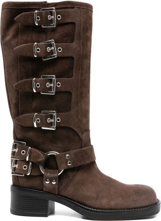 Gisèl moirè 45mm Windsor suède bikerlaarzen met gespdetail - Bruin