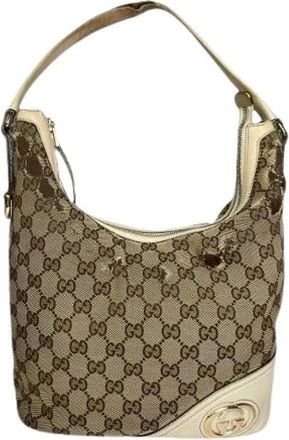 Gucci Pre-owned Shoulder Bags, female, Beige, Size: ONE SIZE Pre-owned Canvas Shoulder Bag