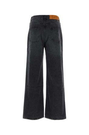 S&eacute;fr Mens Black Denim Wide-Leg Jeans Blaworwas Exterior: Cotton