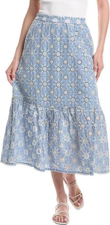 Ellen Tracy Voile Embroidered Tiered Skirt