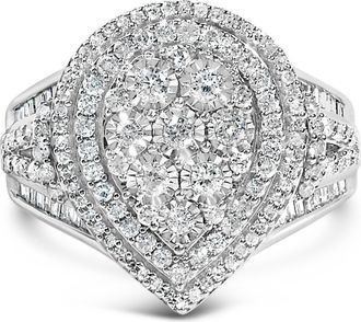 House of Brilliance Sterling Silver 1 Cttw Diamond Pear-Shaped Triple Halo Cluster Ring