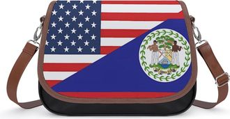 Generic U.S. And Belize Flag Crossbody Bag Womens Handbag PU Message Bags Shoulder Purse with Adjustable Strap