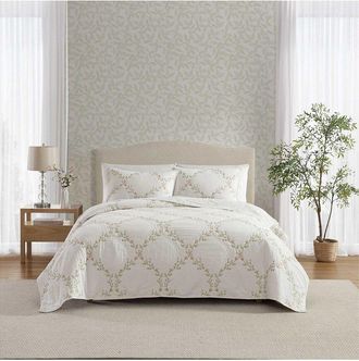 Laura Ashley Floral Embroidery Reversible Quilt Set