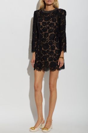 Self Portrait Lace Dress With Long Sleeves, Womens, Black
