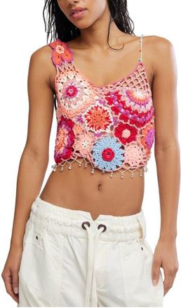 Free People Fiorella Crop Crochet Tank in Pink Solace Combo at Nordstrom, Size X-Large