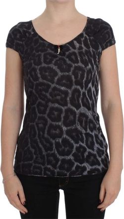 Roberto Cavalli Grijs Luipaard Modal T-Shirt Blouse Top - Dames - T-shirts - Grijs - XL - Tops