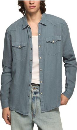 Lucky Brand Linen Snap-Up Western Shirt in Flint Stone at Nordstrom, Size Xx-Large