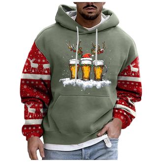Generic Mens Hoodie Christmas Costume 3D Printed Reindeer Long Sleeve Jumper Christmas Hoodies for Men Ugly Xmas Jumper Sweaters Pullover Xmas Sweatshirt Jump