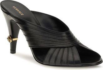 Versace Womens Gianni Nappa Leather Mules Black-Gold Sandal Black/gold
