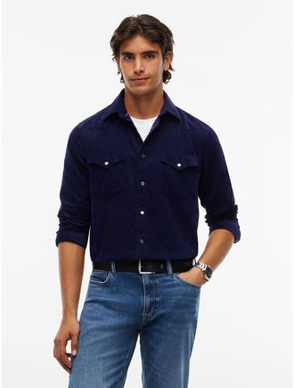 Tommy Hilfiger Mens Regular Fit Corduroy Western Shirt - Imperial Navy - L