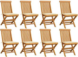 vidaXL Vidaxl - Sillas De Jard&iacute;n 8 Uds Madera Maciza De Teca Con Cojines Crema