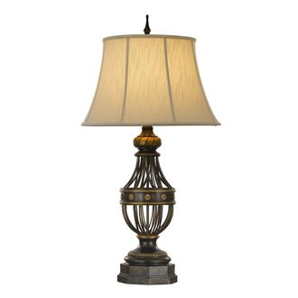 Loops Table Lamp Cup Shaped Base Cream Textured Linen Shade Antique Brown LED E27 60W