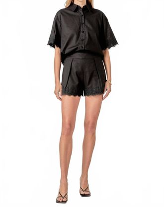 English Factory Midnight Lace Linen Shirt And Shorts Set In Black