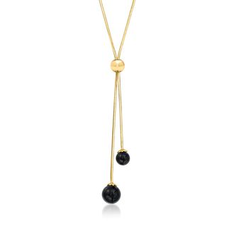 Ross-Simons Italian 6-8mm Onyx Bead Lariat Necklace in 18kt Gold Over Sterling